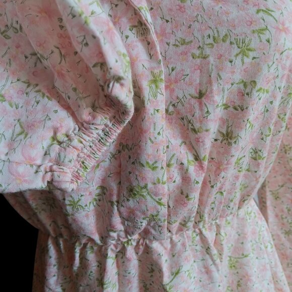 Vintage Women's Boho Dress S/M Jonis Pink Floral Long Sleeve USA 1970's Cottage - Picture 2 of 5